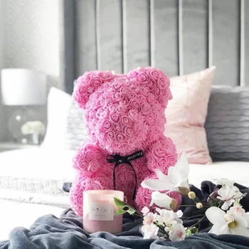 Дропшиппинг 25/40 cm Medo-Ruža Umjetno Cvijeće Pink Medvjed Valentinovo 2022 Poklon za žene Kućni dekor